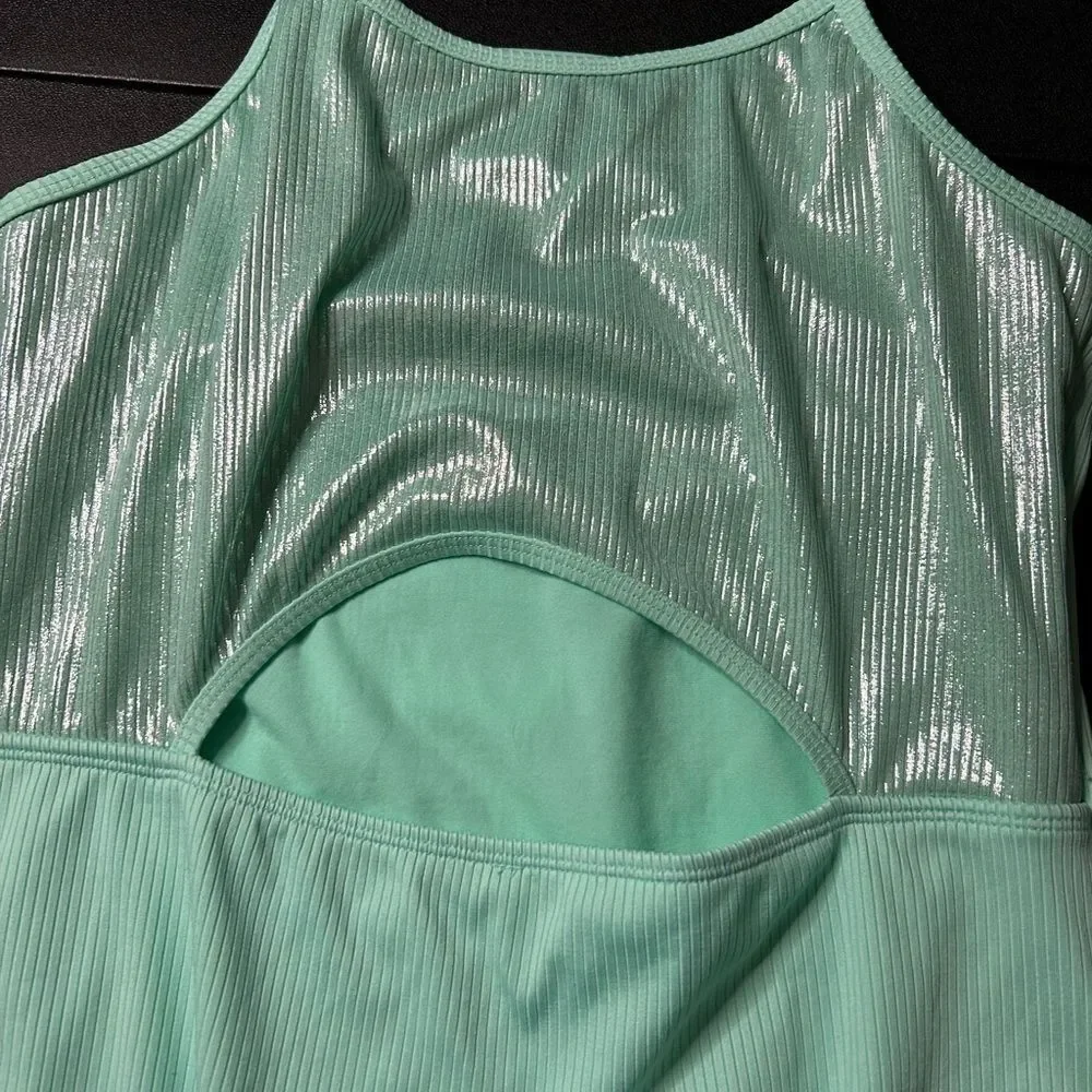 Justice Green Ribbed Cutout One Piece Swimsuit